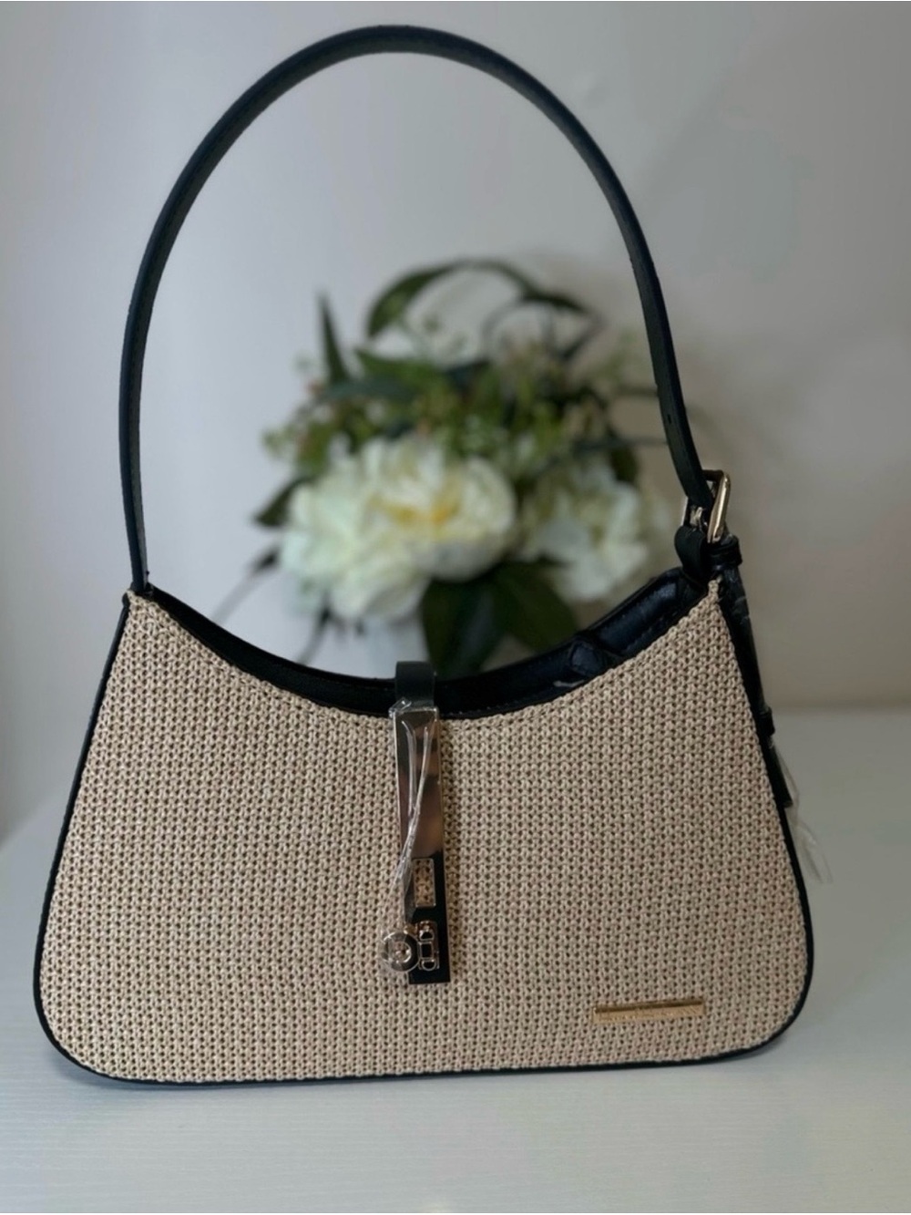 House of Harlow 1960 Woven Shoulder Bag NWT
Beige & Black Baguette Purse